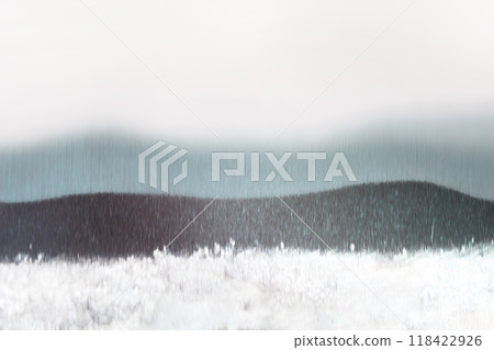 Snowy mountain scenery seen from the cold snowy fields of the midnight sun (monotone watercolor-style abstract processed image) 118422926