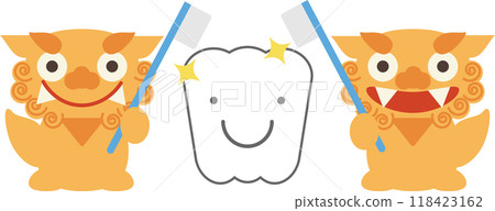 Cute shisa and tooth character illustration 118423162