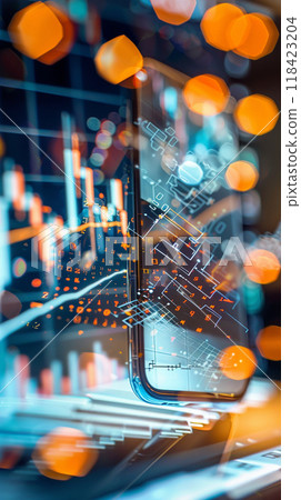 A phone is displayed with a bunch of numbers and lines on it 118423204