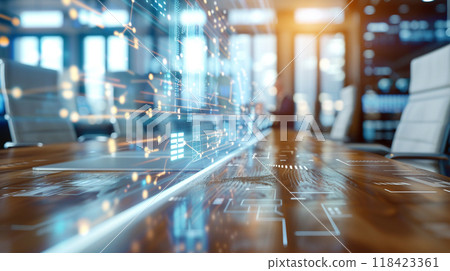 A computer monitor displays a complex network of lines and dots A computer monitor displays a complex network of lines and dots 118423361