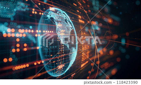 A computer generated image of a globe with a blue and orange background A computer generated image of a globe with a blue and orange background 118423390