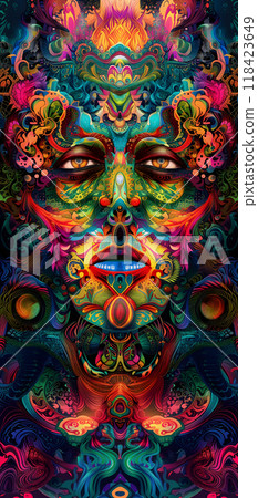 saturated colorful mad abstract background, random different shapes and objects, hallucinations of ancient shaman after mushroom overdose saturated colorful mad abstract background, random different shapes and objects, hallucinations of ancient shaman after mushroom overdose 118423649