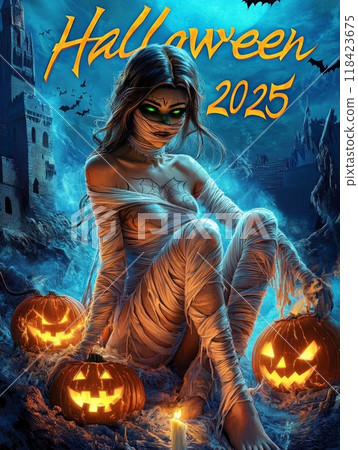 woman mummy for halloween. inscription "halloween" 118423675