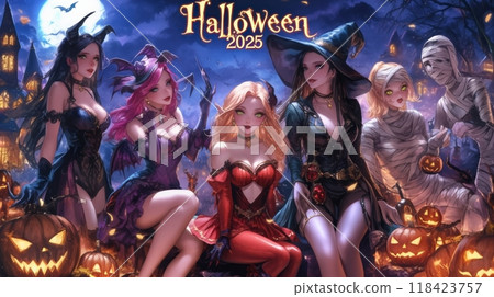 witch on halloween, inscription "Halloween" 118423757