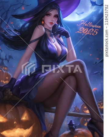 witch on halloween, inscription "Halloween" witch on halloween, inscription "Halloween" 118423782