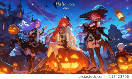 witch on halloween, inscription "Halloween" witch on halloween, inscription "Halloween" 118423796