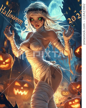 woman mummy for halloween. inscription "halloween" 118423802