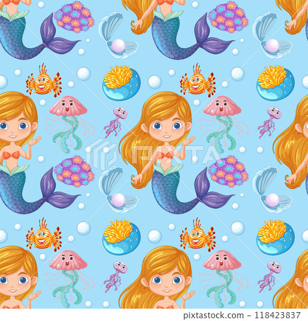 Underwater Mermaid and Sea Creatures 118423837