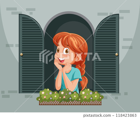 Girl Daydreaming at Window 118423863