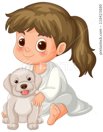 Girl with Puppy Illustration Girl with Puppy Illustration 118423880