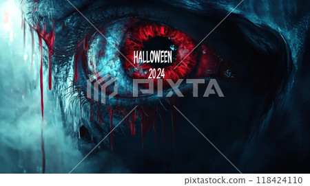 demon eye for halloween. inscription "HALLOWEEN" 118424110