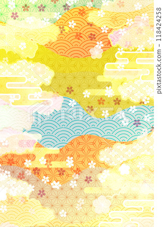 Japanese pattern cherry blossom New Year's card background Japanese pattern cherry blossom New Year's card background 118424258