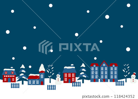 冬天的問候明信片,可愛,插圖,城市景觀,冬天,雪,水平,夜晚 冬天的問候明信片,可愛,插圖,城市景觀,冬天,雪,水平,夜晚 118424352