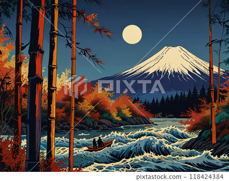 Mt. Fuji, big waves and mountain scenery Mt. Fuji, big waves and mountain scenery 118424384