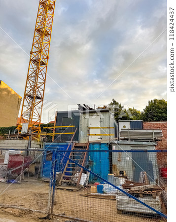 Crane and building construction site . High quality photo Crane and building construction site . High quality photo 118424437