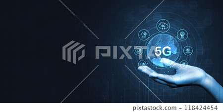 5G network wireless systems and internet technology concept. smart city communication network. 5G wireless mobile internet wifi connection data concept. vector. 5G network wireless systems and internet technology concept. smart city communication network. 5G wireless mobile internet wifi connection data concept. vector. 118424454