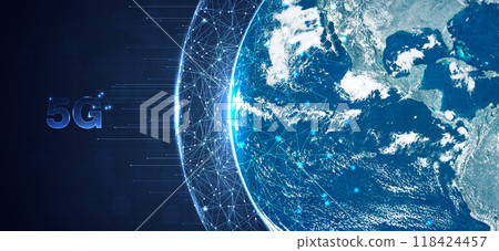 Global 5G network wireless systems and internet technology concept. smart city communication network. 5G wireless mobile internet wifi connection data. Elements of this image furnished by NASA. 118424457