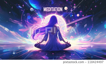 woman in lotus position. inscription "MEDITATION" 118424497