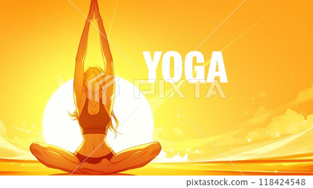 woman doing yoga. inscription "YOGA" 118424548