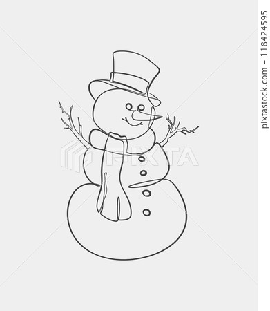 Minimalist Line Drawing of Snowman with Scarf Minimalist Line Drawing of Snowman with Scarf 118424595