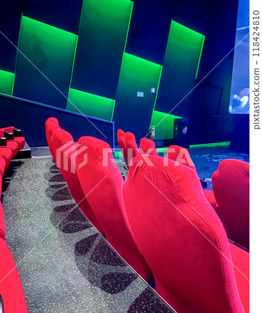 seats in theater, empty seats in empty theater, red seats . High quality photo seats in theater, empty seats in empty theater, red seats . High quality photo 118424810