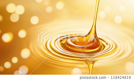 "Close-up shot of golden glittering liquid" 118424819