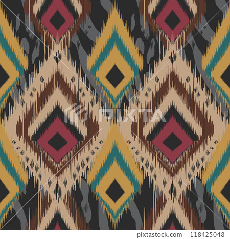 Motif African ethnic handmade beautiful Ikat art.African Ikat ethnic tribal, boho colors seamless wallpaper.Animal print on ethnic tropical pattern.Motifs African boho paisley Floral Ikat background. Motif African ethnic handmade beautiful Ikat art.African Ikat ethnic tribal, boho colors seamless wallpaper.Animal print on ethnic tropical pattern.Motifs African boho paisley Floral Ikat background. 118425048
