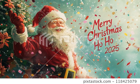 Santa Claus. Inscription "MERRY CHRISTMAS 2025" 118425079