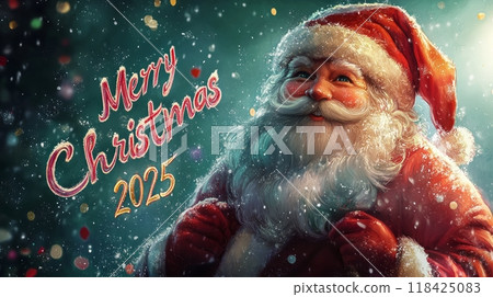Santa Claus. Inscription "MERRY CHRISTMAS 2025" Santa Claus. Inscription "MERRY CHRISTMAS 2025" 118425083