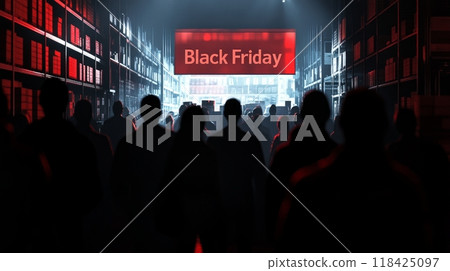 People in line at the store. The sign says "Black Friday" 118425097