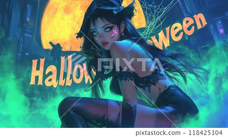 woman witch on halloween night. 118425104