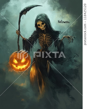 woman death with a scythe on Halloween night. woman death with a scythe on Halloween night. 118425120