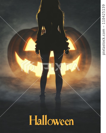 pumpkin lantern on halloween night. inscription "halloween" 118425139
