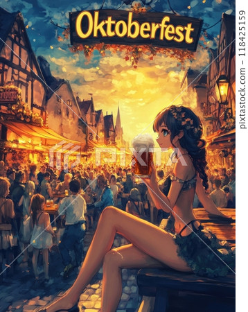 woman with beer. inscription "Oktoberfest" woman with beer. inscription "Oktoberfest" 118425159