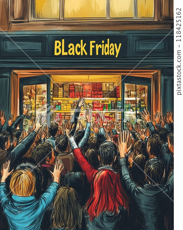 People in line at the store. The sign says "Black Friday" People in line at the store. The sign says "Black Friday" 118425162
