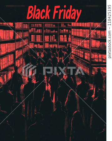 People in line at the store. The sign says "Black Friday" People in line at the store. The sign says "Black Friday" 118425195