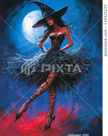 woman witch on halloween night. woman witch on halloween night. 118425225