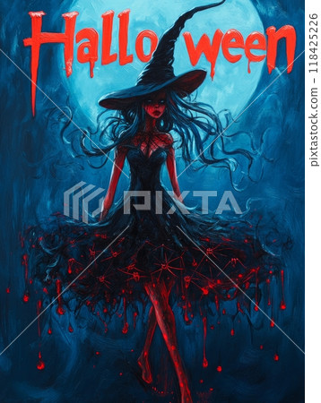 woman witch on halloween night. 118425226