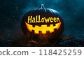 pumpkin lantern on halloween night. inscription "halloween" 118425259