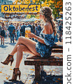 woman with beer. inscription "Oktoberfest" 118425263