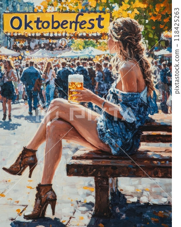 woman with beer. inscription "Oktoberfest" woman with beer. inscription "Oktoberfest" 118425263