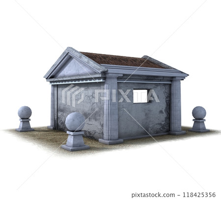 ancient house, medieval building, 3d visualization, illustration 118425356