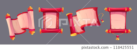 Chinese paper red scroll with golden elements Chinese paper red scroll with golden elements 118425551