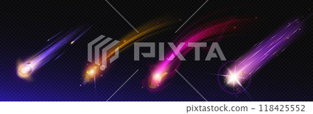 Falling asteroid with fire trail in outer space. Falling asteroid with fire trail in outer space. 118425552