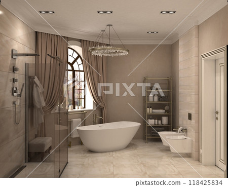 bathroom, interior visualization, 3D illustration bathroom, interior visualization, 3D illustration 118425834