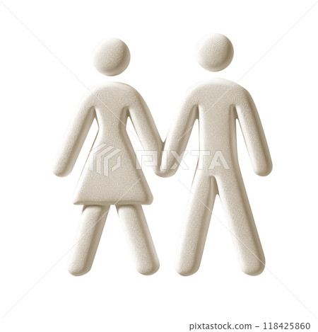黏土藝術風格的象形文字，男女牽手的簡單設計。 118425860