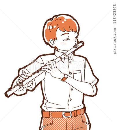 Illustration of a boy playing the flute 118425868