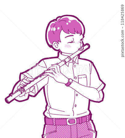 Illustration of a boy playing the flute 118425869