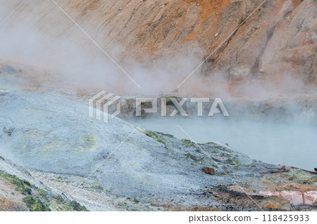 Smoke rising from Jigokudani 118425933