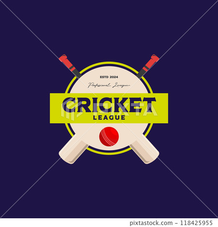 cricket ball circle label logo template for clubs and teams in a league. graphic illustration design of cricket equipment elements 118425955